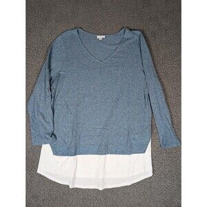 J. Jill Top Long Sleeve Blue White Layered Lightweight Scoop Neck Large